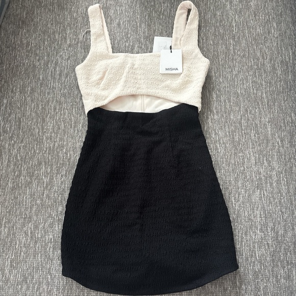 Mishka Two-Tone Black and Cream Mini Dress - Picture 1 of 3